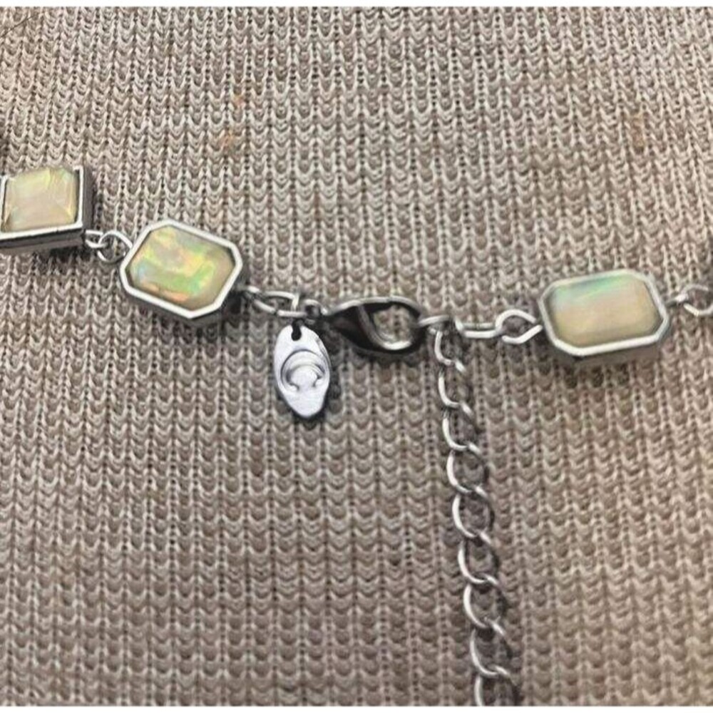 Charming Charlie Silver tone Moon Stone Art Deco Single Strand Necklace 38" - Picture 8 of 9